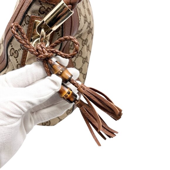 GUCCI Vintage GG Logo Monogram Shoulder Bag Brown Canvas Leather Bamboo [106428] - Picture 12 of 16